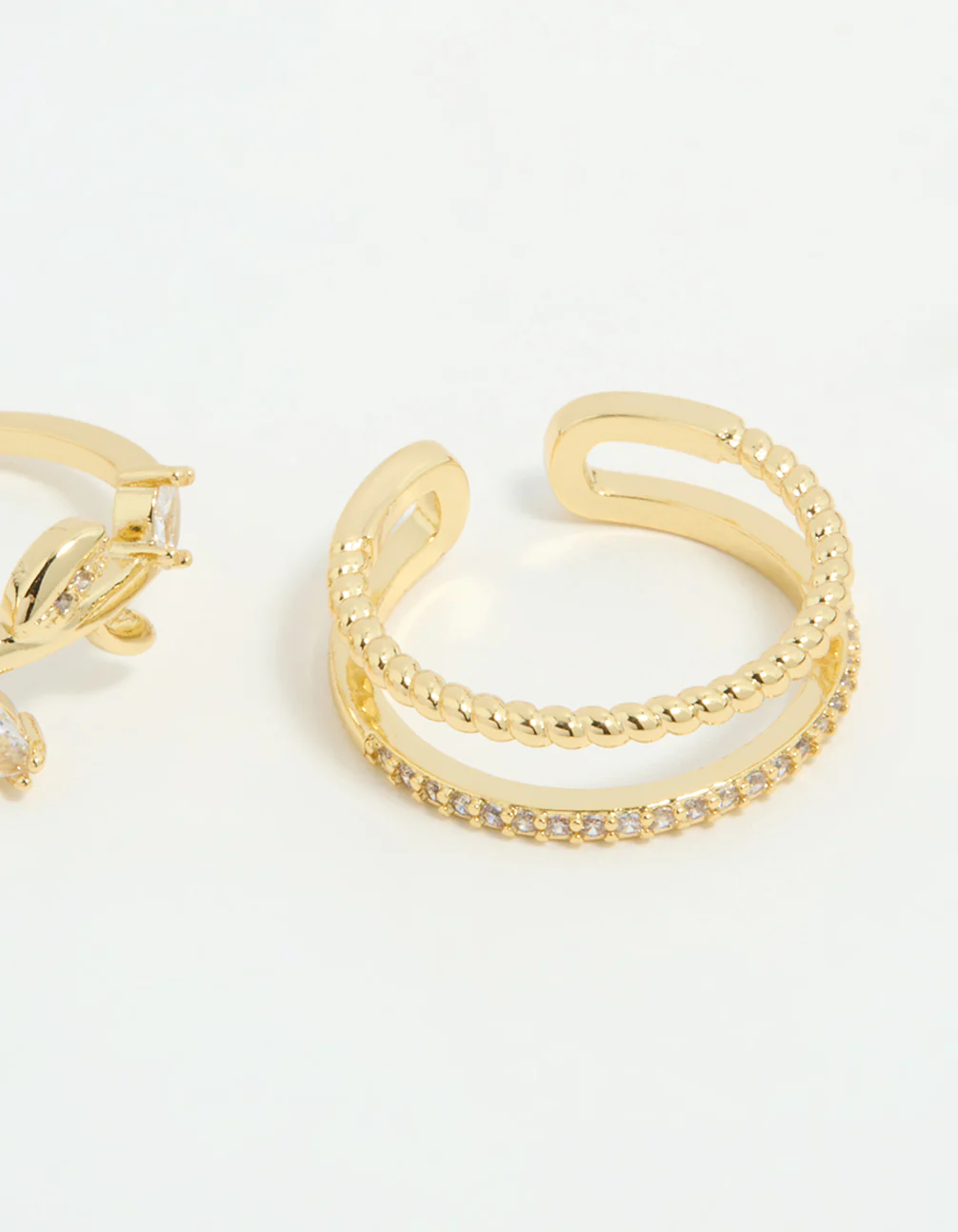 Gold Plated Cubic Zirconia Leafy Station Rings 3-Pack - Image 3