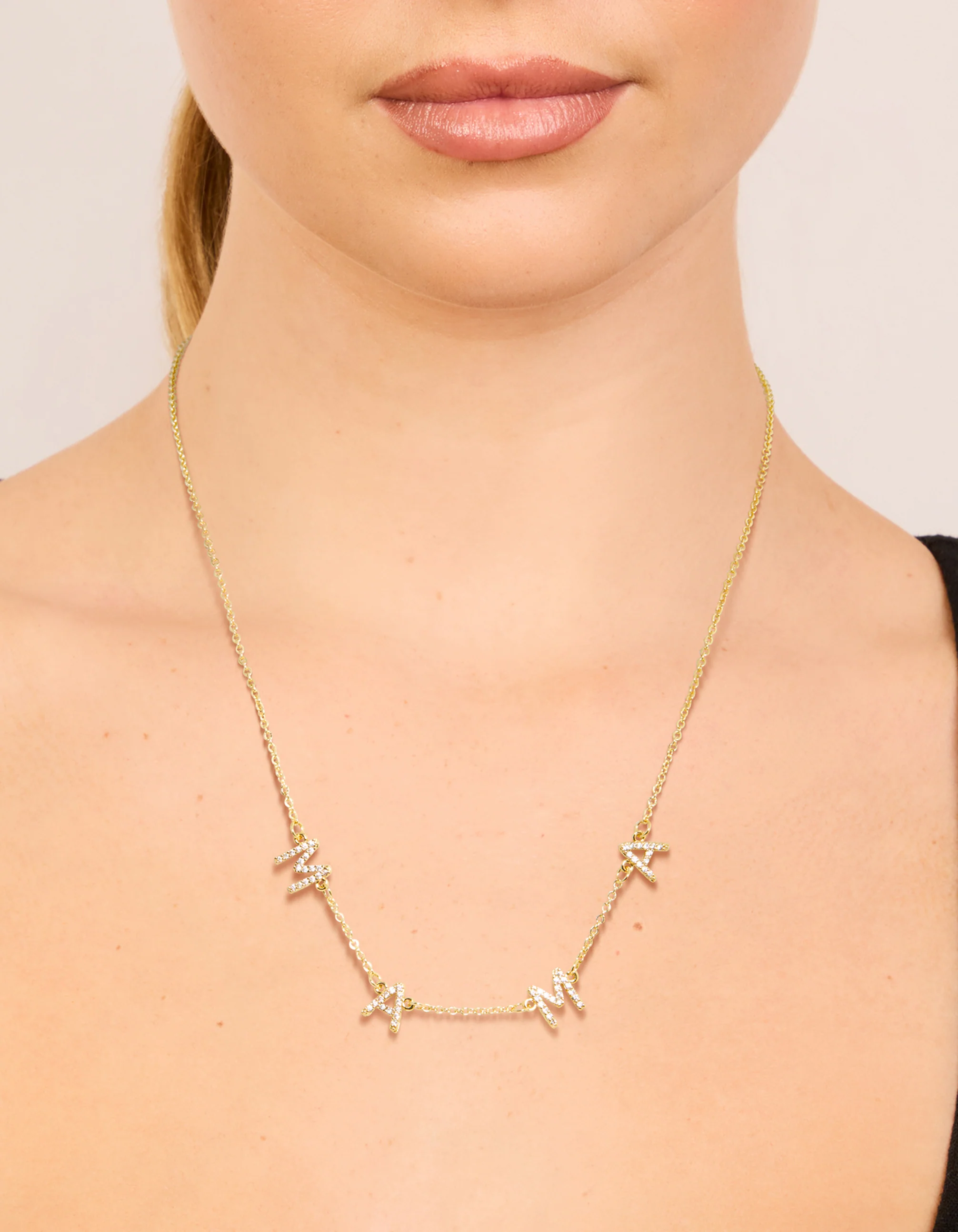 Gold Plated Cubic Zirconia 'Mama' Letter Necklace