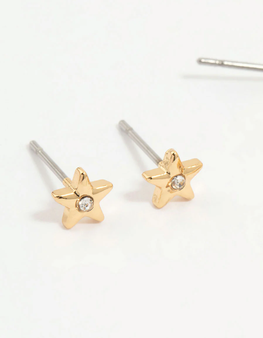 Gold Plated Cubic Zirconia Moon & Sun Earrings 3-Pack - Image 2