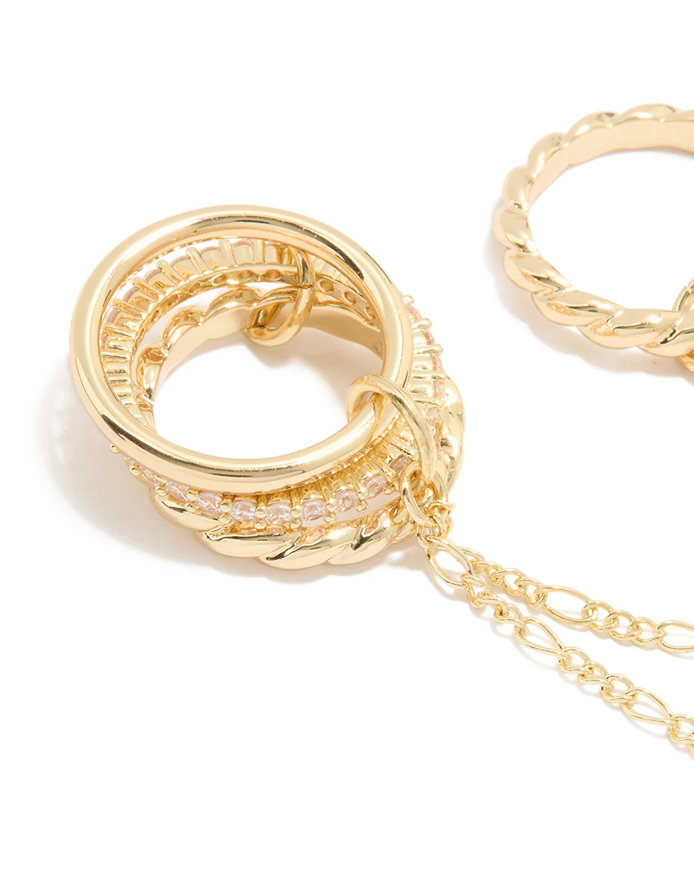 Gold Plated Cubic Zirconia Multi-Chain Connected Ring - Image 2