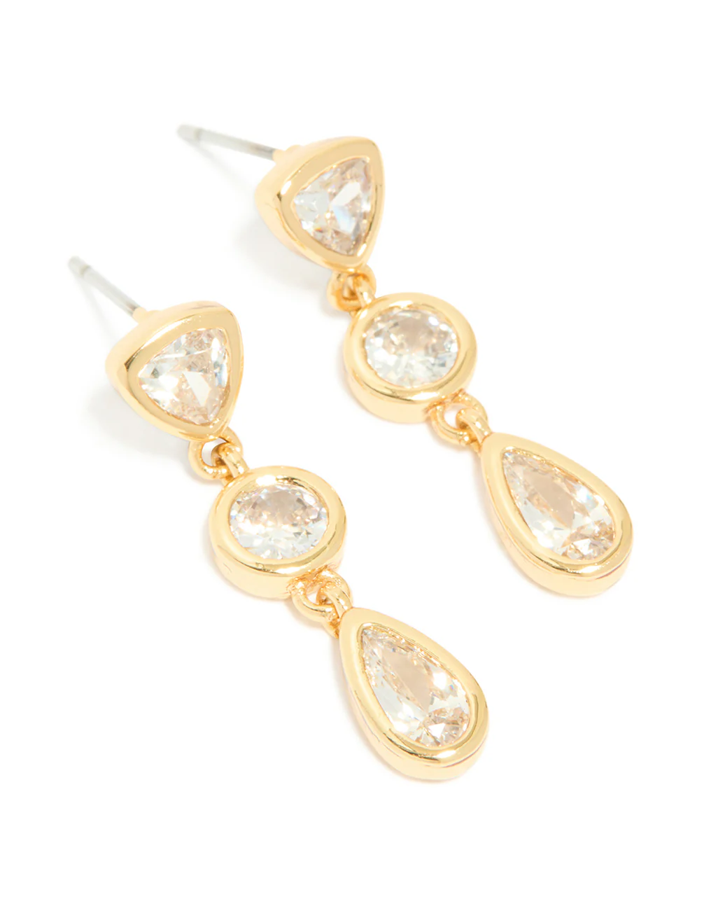 Gold Plated Cubic Zirconia Organic Circle Triple Drop Earrings - Image 2