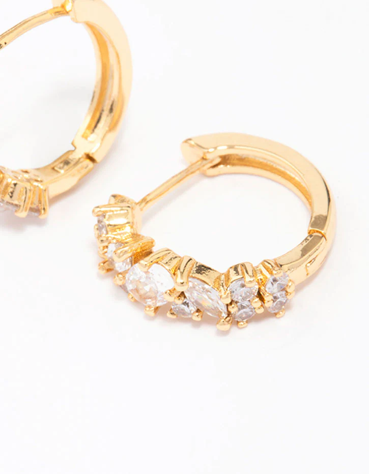 Gold Plated Cubic Zirconia Oval Cluster Hoop Earrings - Image 3
