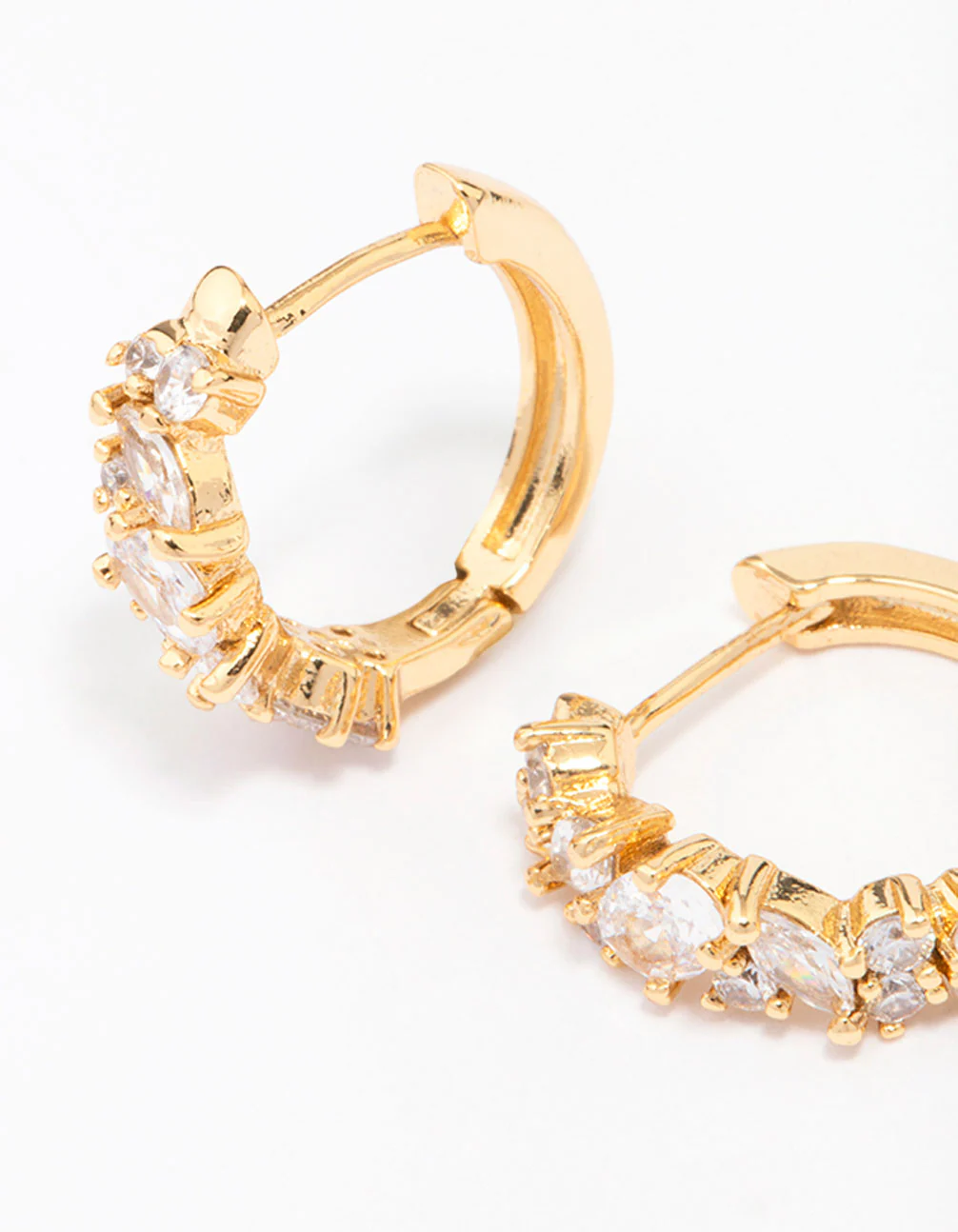 Gold Plated Cubic Zirconia Oval Cluster Hoop Earrings - Image 4