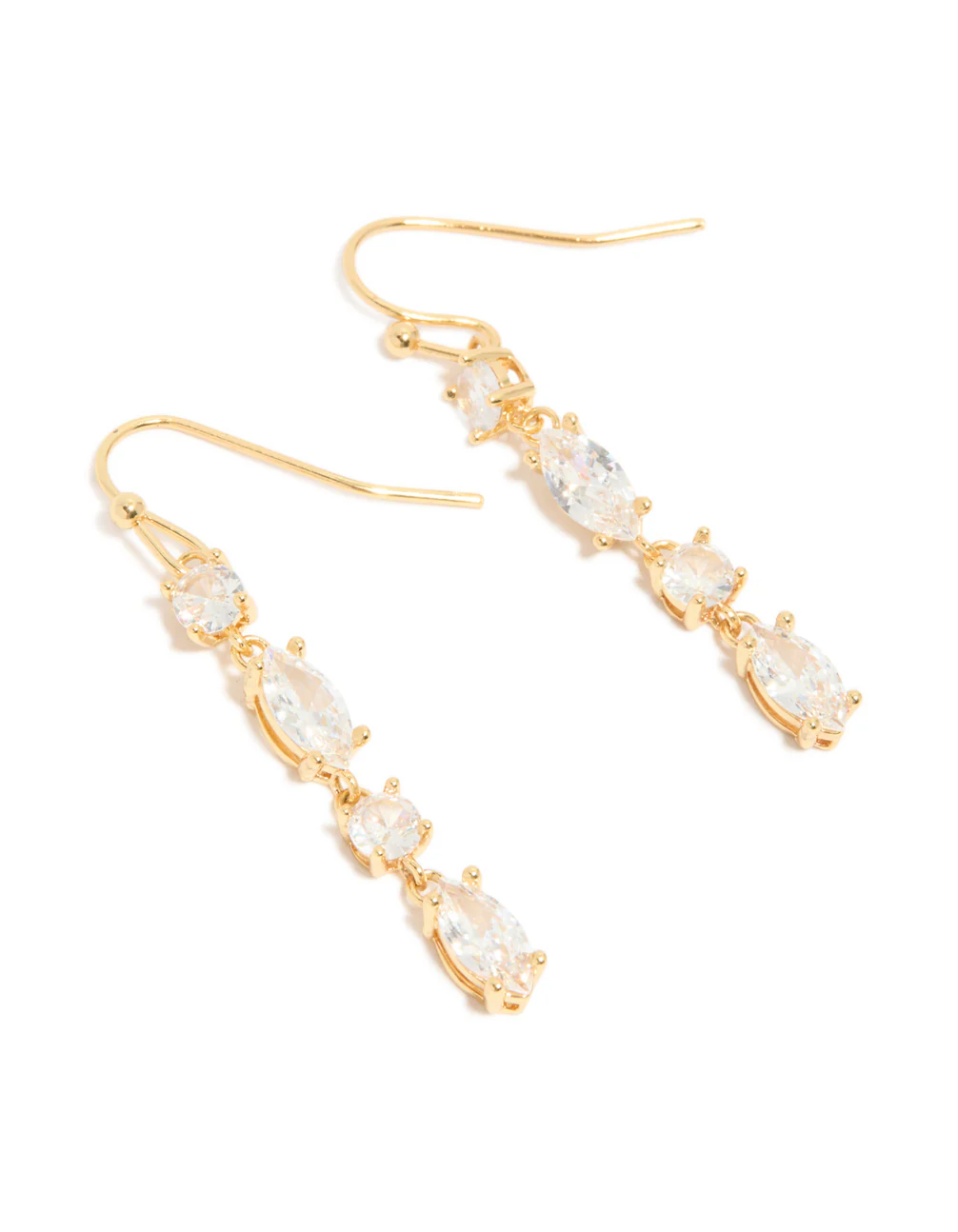 Gold Plated Cubic Zirconia Oval & Round Alternating Drop Earrings - Image 2
