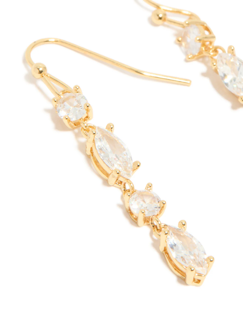 Gold Plated Cubic Zirconia Oval & Round Alternating Drop Earrings - Image 4