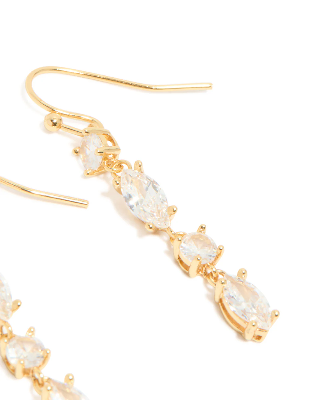 Gold Plated Cubic Zirconia Oval & Round Alternating Drop Earrings - Image 5