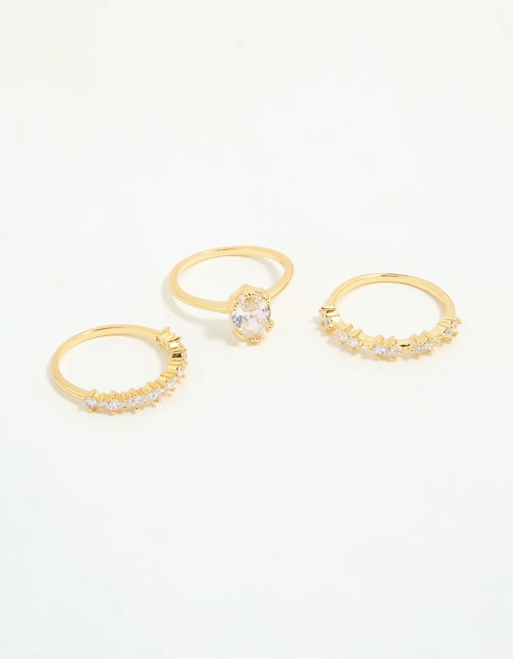 Gold Plated Cubic Zirconia Oval Stacking Rings 3-Pack