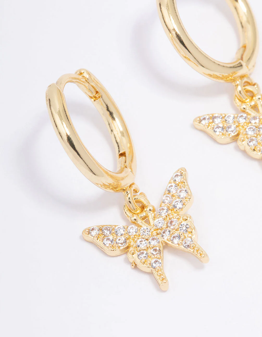 Gold Plated Cubic Zirconia Pave Butterfly Hoop Earrings - Image 2