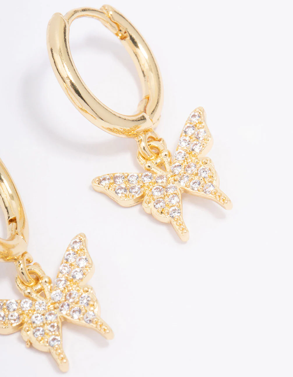 Gold Plated Cubic Zirconia Pave Butterfly Hoop Earrings - Image 3