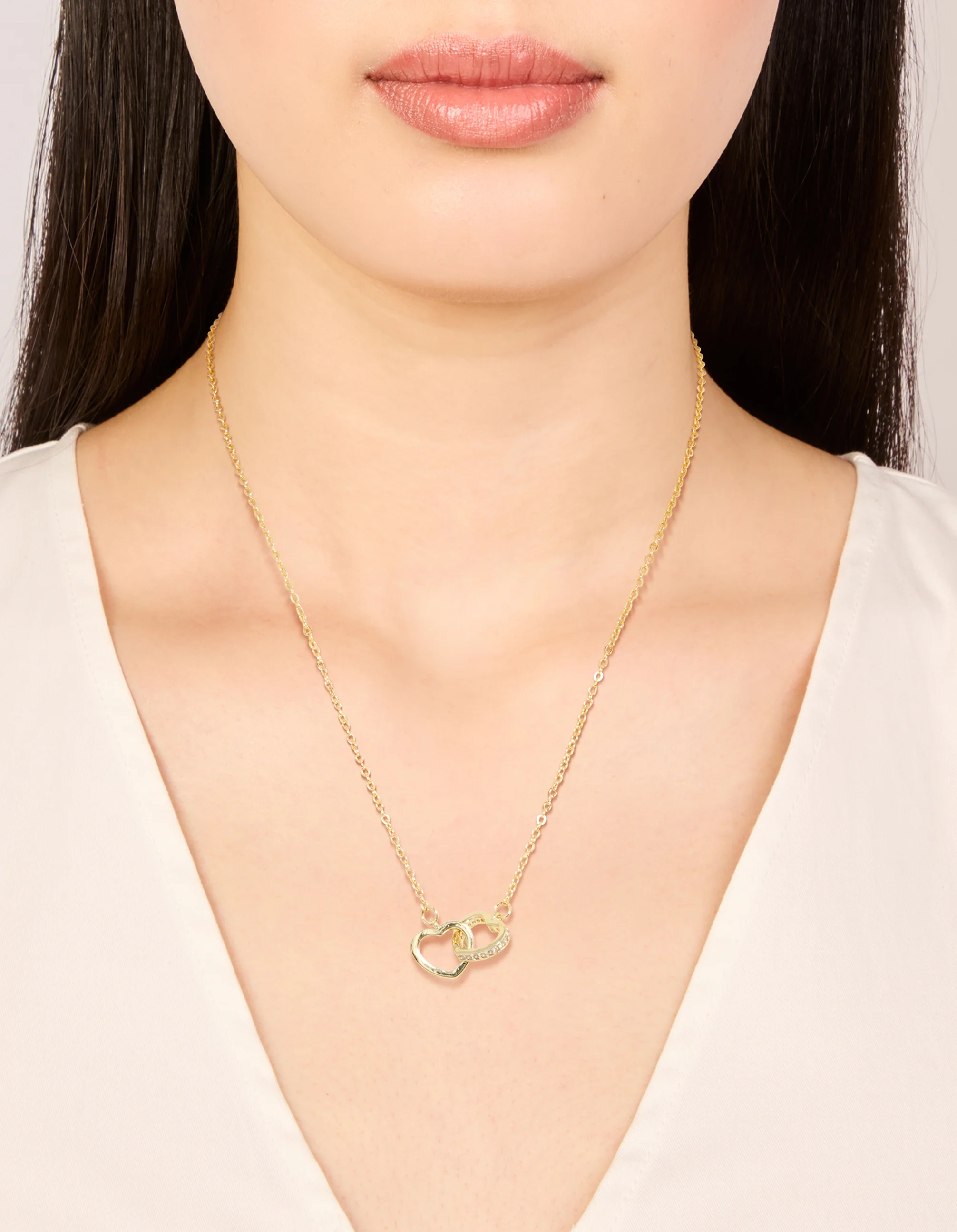 Gold Plated Cubic Zirconia Pave Heart Link Necklace