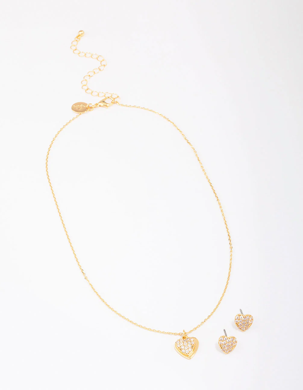 Gold Plated Cubic Zirconia Pave Heart Necklace & Earring Jewellery Set - Image 3