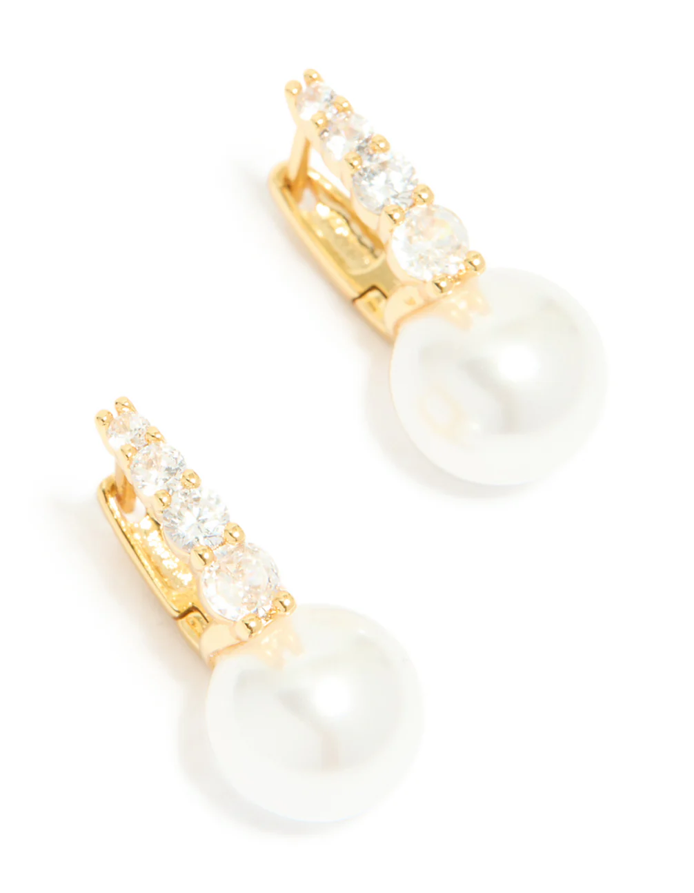 Gold Plated Cubic Zirconia Pavé & Pearl Drop Earrings - Image 2