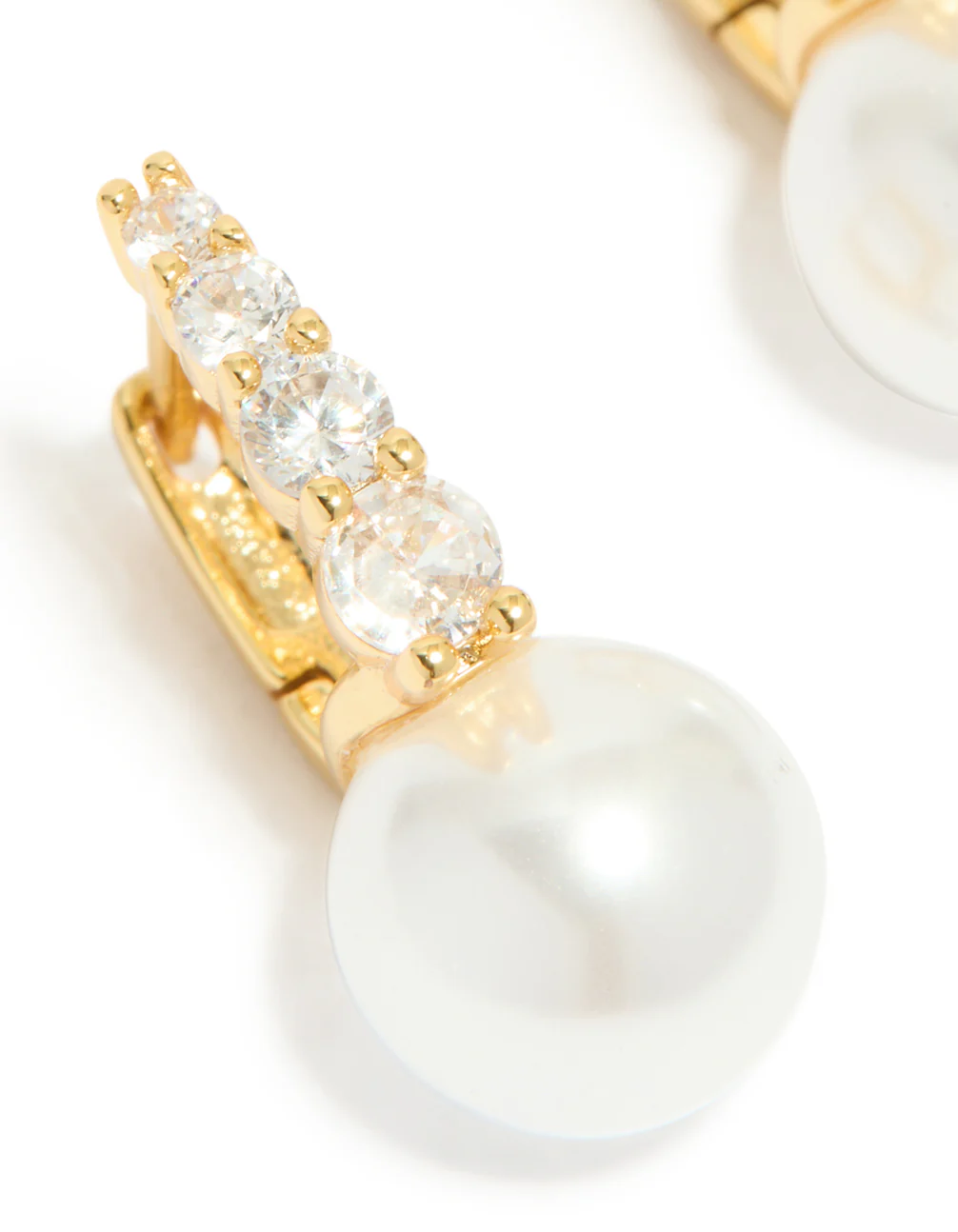 Gold Plated Cubic Zirconia Pavé & Pearl Drop Earrings - Image 4