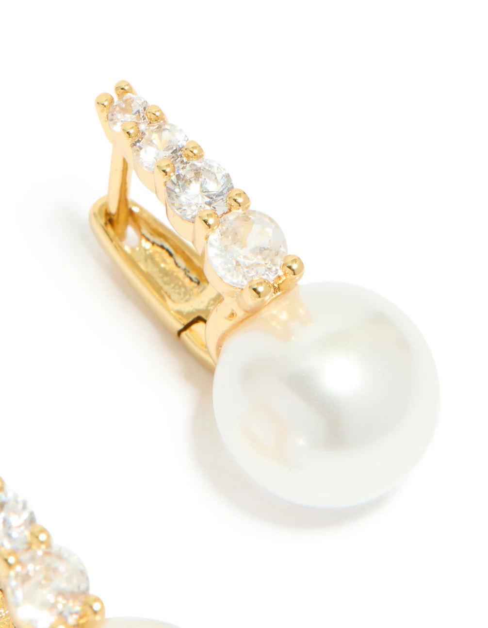 Gold Plated Cubic Zirconia Pavé & Pearl Drop Earrings - Image 5