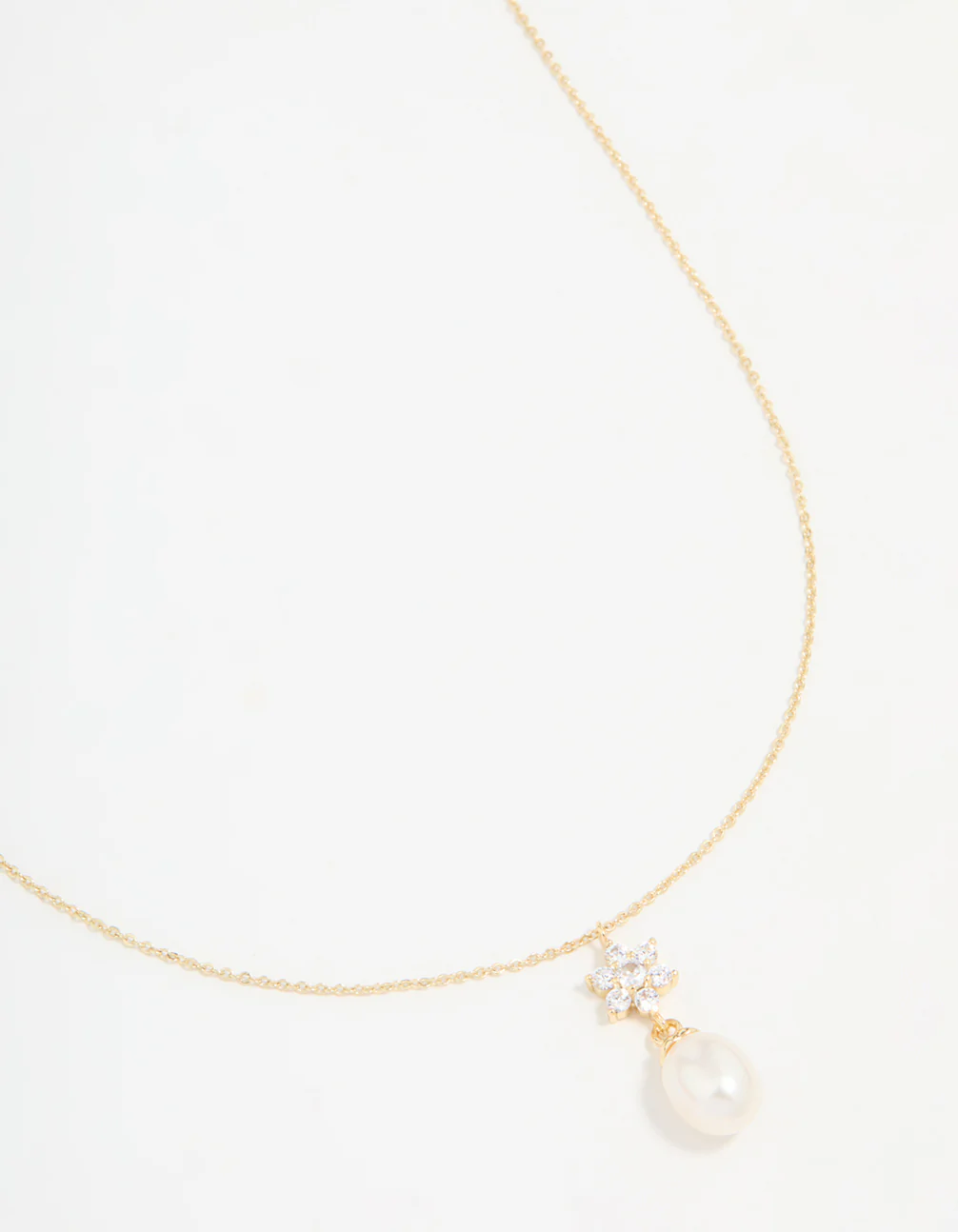 Gold Plated Cubic Zirconia & Pearl Flower Necklace