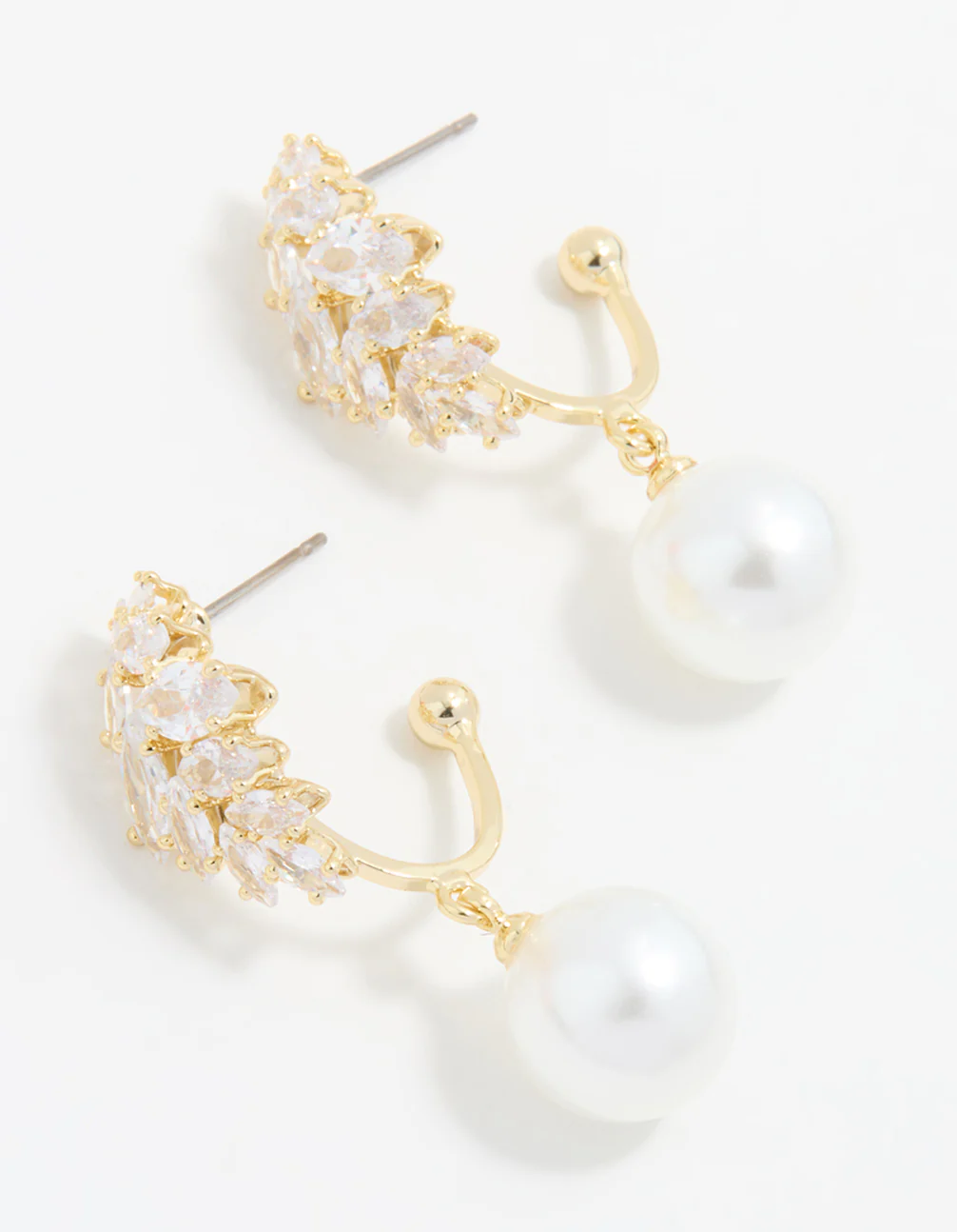 Gold Plated Cubic Zirconia & Pearl Hoop Earrings - Image 2