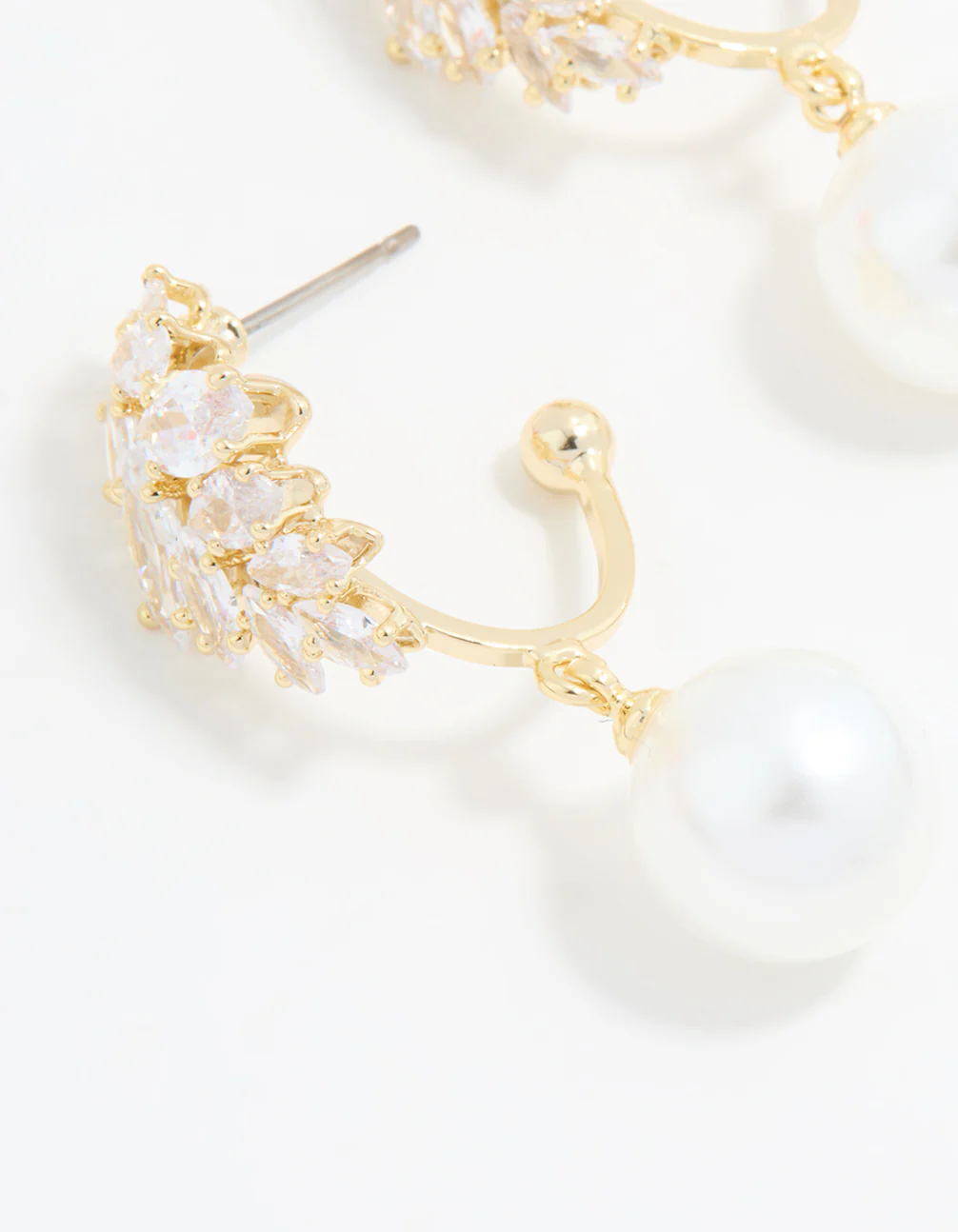 Gold Plated Cubic Zirconia & Pearl Hoop Earrings - Image 4