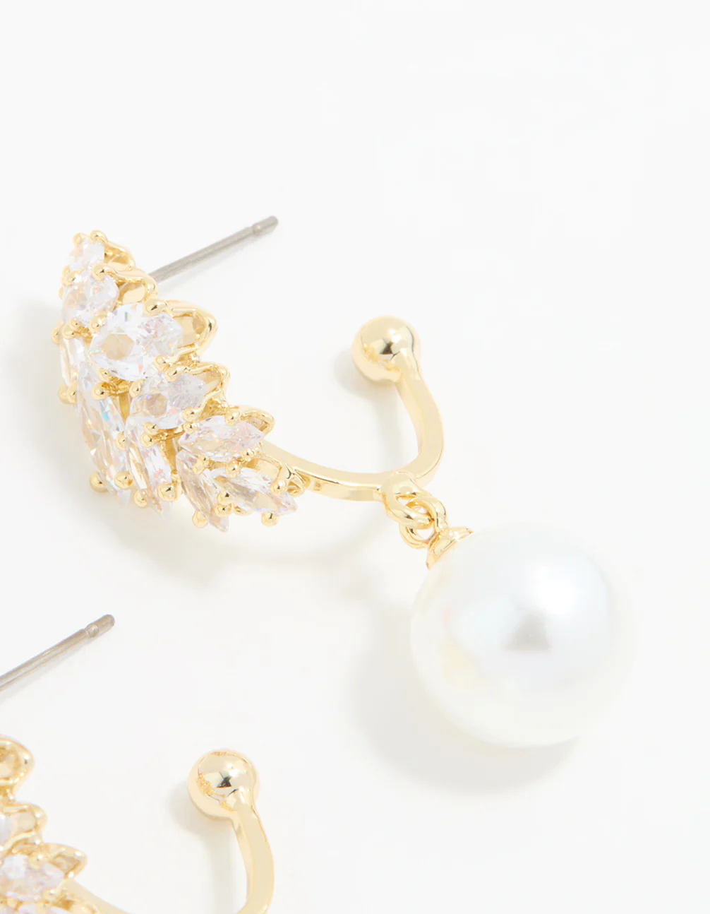 Gold Plated Cubic Zirconia & Pearl Hoop Earrings - Image 5