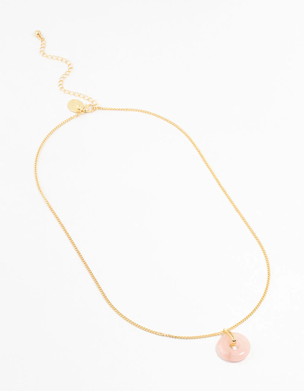 Gold Plated Cubic Zirconia Semi Precious Rose Quartz Donut Necklace - Image 2