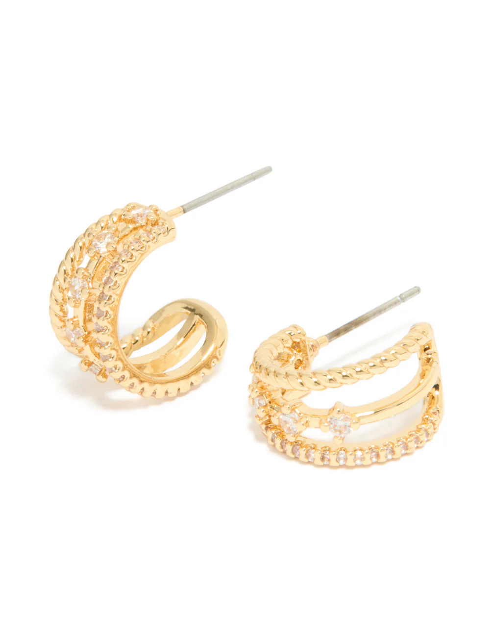 Gold Plated Cubic Zirconia Star Detail Illusion Hoop Earrings - Image 2