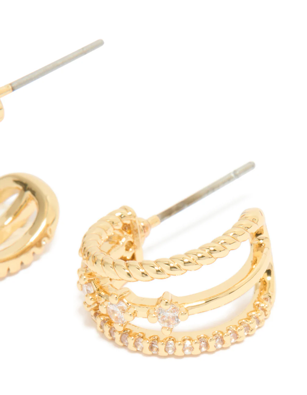 Gold Plated Cubic Zirconia Star Detail Illusion Hoop Earrings - Image 5