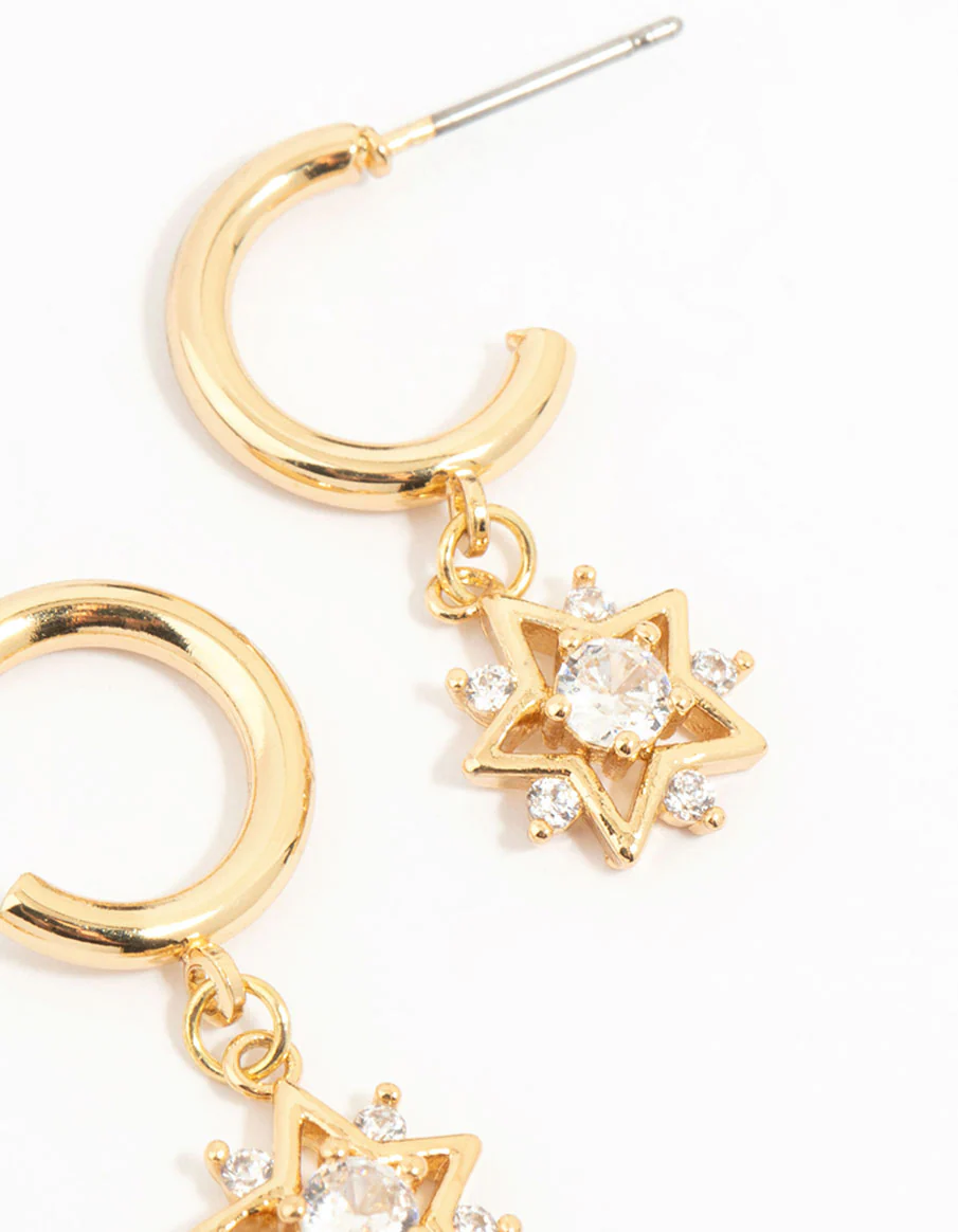 Gold Plated Cubic Zirconia Sun & Star Earrings 3-Pack - Image 3