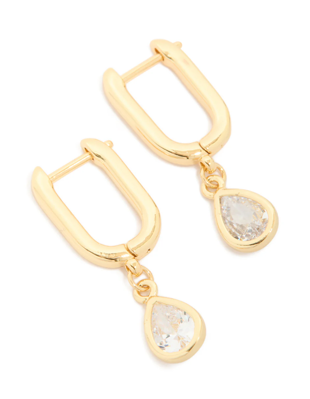 Gold Plated Cubic Zirconia Teardrop Drop Huggie Earrings - Image 2
