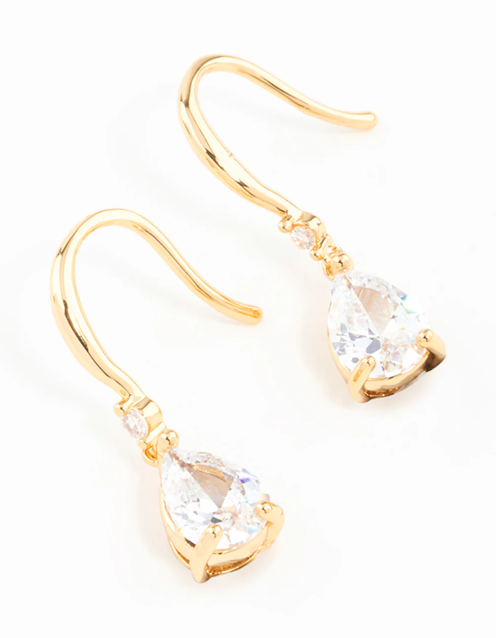 Gold Plated Pear Cut Cubic Zirconia Teardrop Earrings - Image 3
