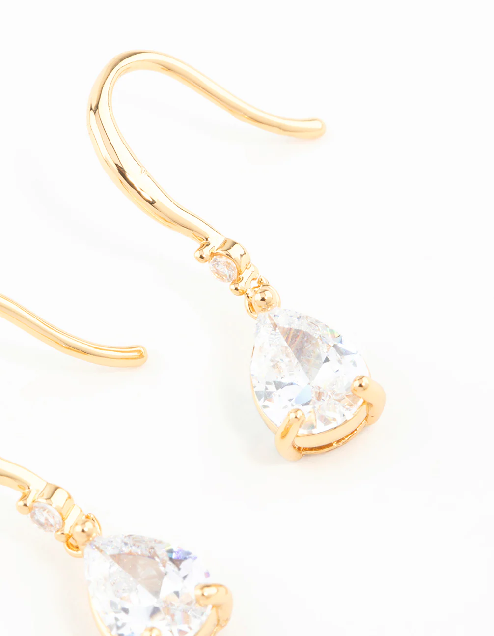 Gold Plated Pear Cut Cubic Zirconia Teardrop Earrings - Image 5