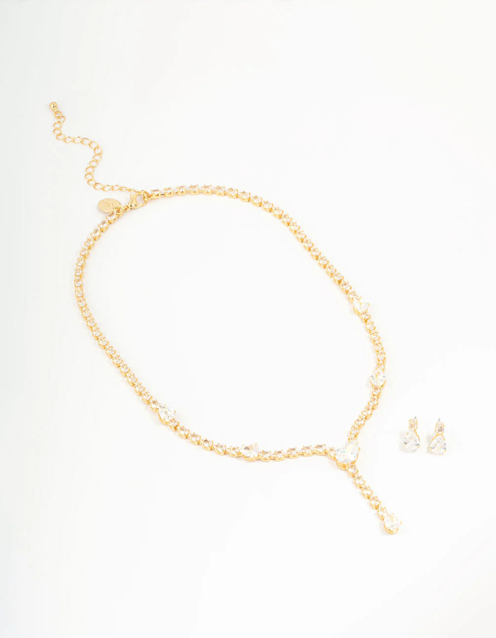 Gold Plated Cubic Zirconia Teardrop Necklace & Earrings Set - Image 2