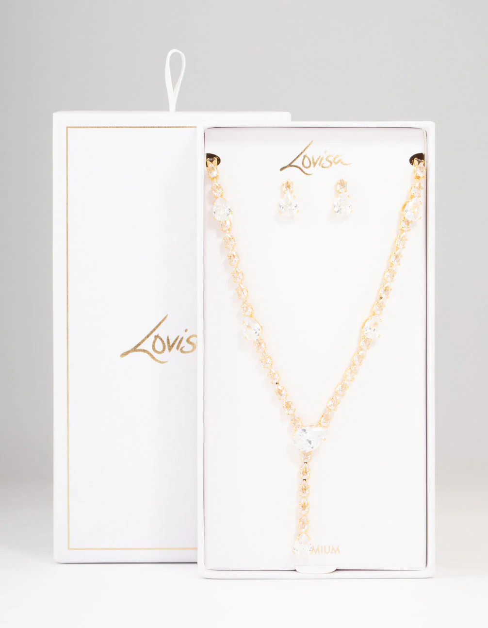 Gold Plated Cubic Zirconia Teardrop Necklace & Earrings Set - Image 3