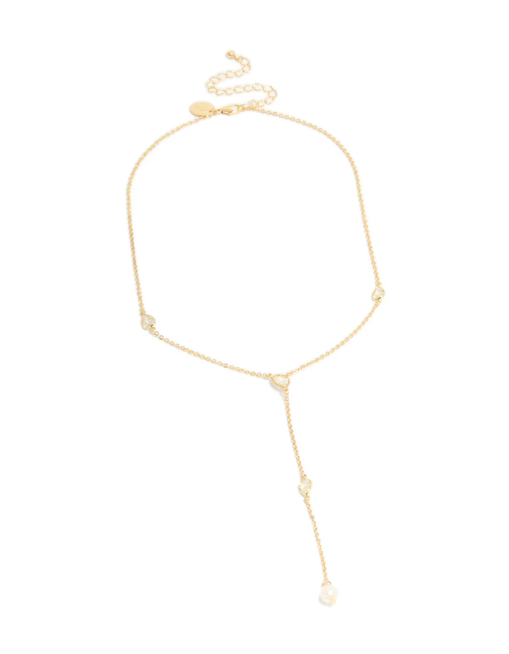 Gold Plated Cubic Zirconia Teardrop & Pearl Y-Necklace - Image 3