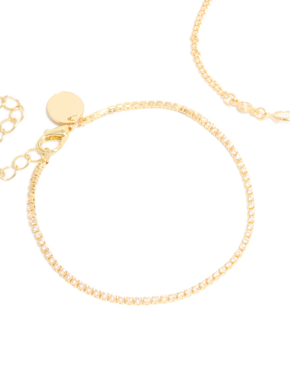 Gold Plated Cubic Zirconia Tennis & Oval Bracelets 2-Pack - Image 3