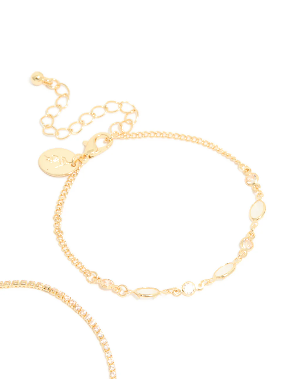 Gold Plated Cubic Zirconia Tennis & Oval Bracelets 2-Pack - Image 4
