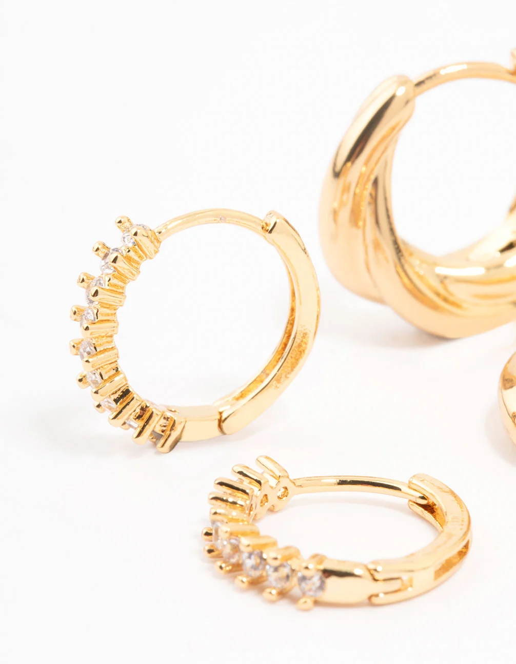 Gold Plated Cubic Zirconia Twist Huggie Earrings 2-Pack - Image 2