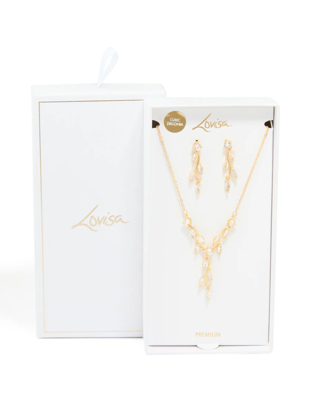 Gold Plated Cubic Zirconia Vine Drop Earrings & Necklace Set - Image 3