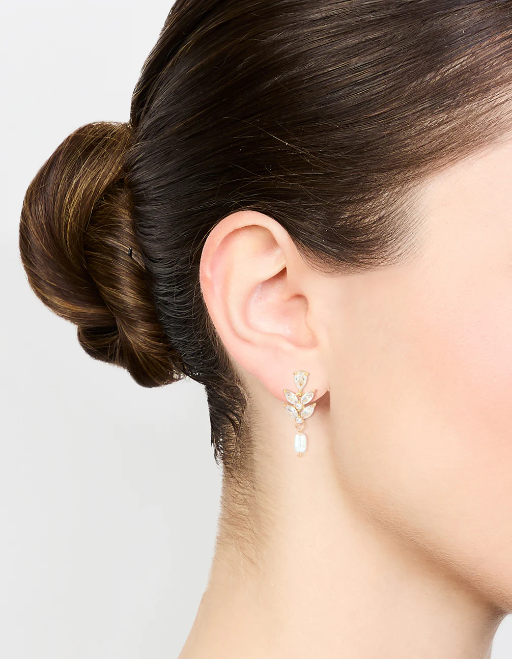 Gold Plated Cubic Zirconia Vine & Freshwater Pearl Drop Earrings - Image 2