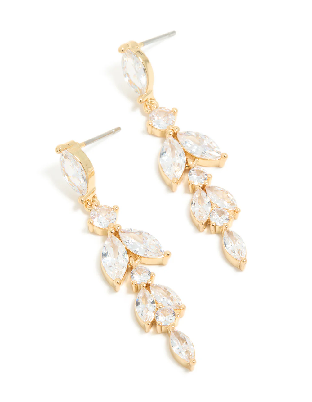 Gold Plated Cubic Zirconia Vine Medium Drop Earrings - Image 2