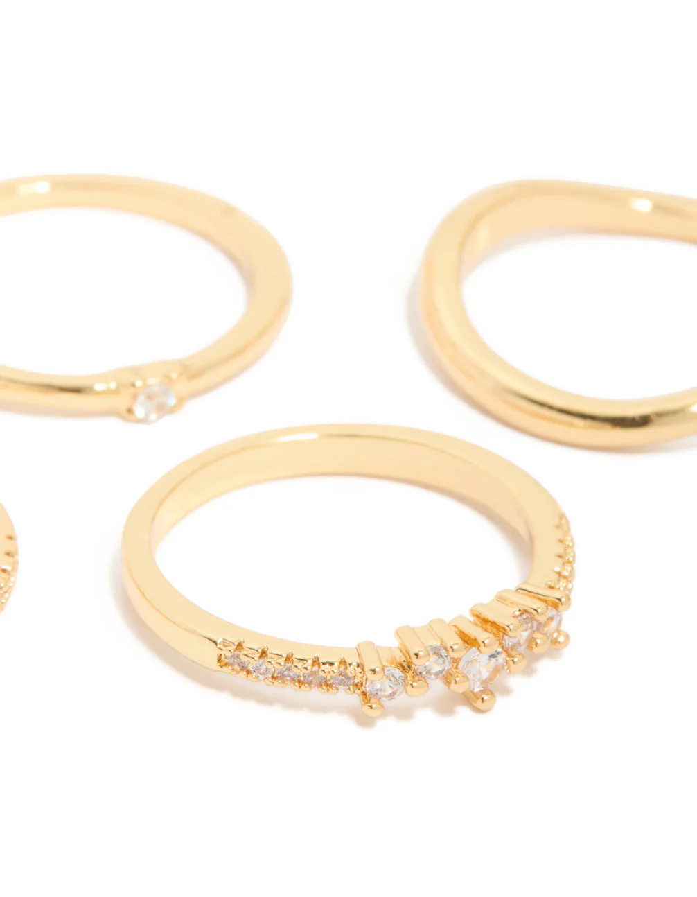 Gold Plated Cubic Zirconia & Wavy Rings 4-Pack - Image 2