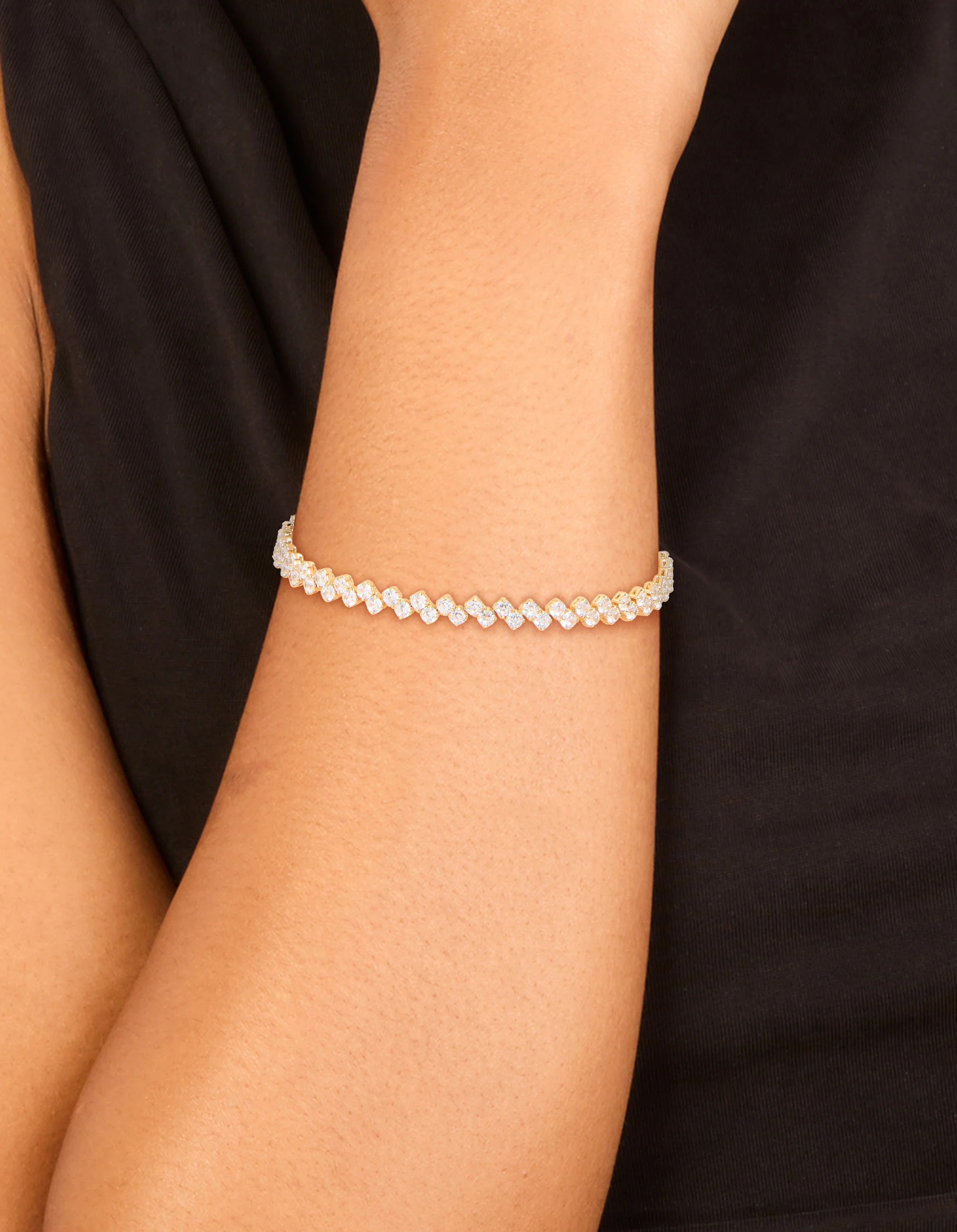 Gold Plated Cubic Zirconia Zig Zag Tennis Bracelet
