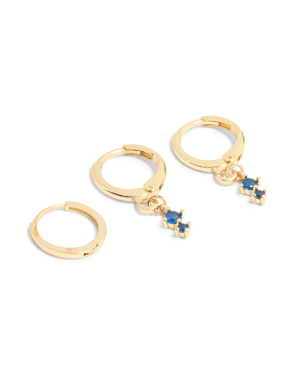 Gold Plated Dainty Blue Cubic Zirconia Hoop Earrings 3-Pack - Image 3
