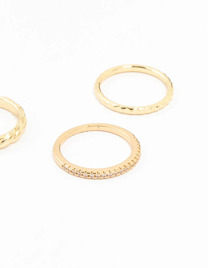 Gold Plated Dainty Diamante Rings 5-Pack - Image 7