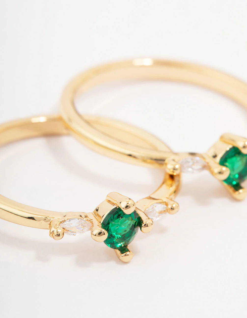 Gold Plated Dainty Trio Emerald Cubic Zirconia Ring Pack - Image 2