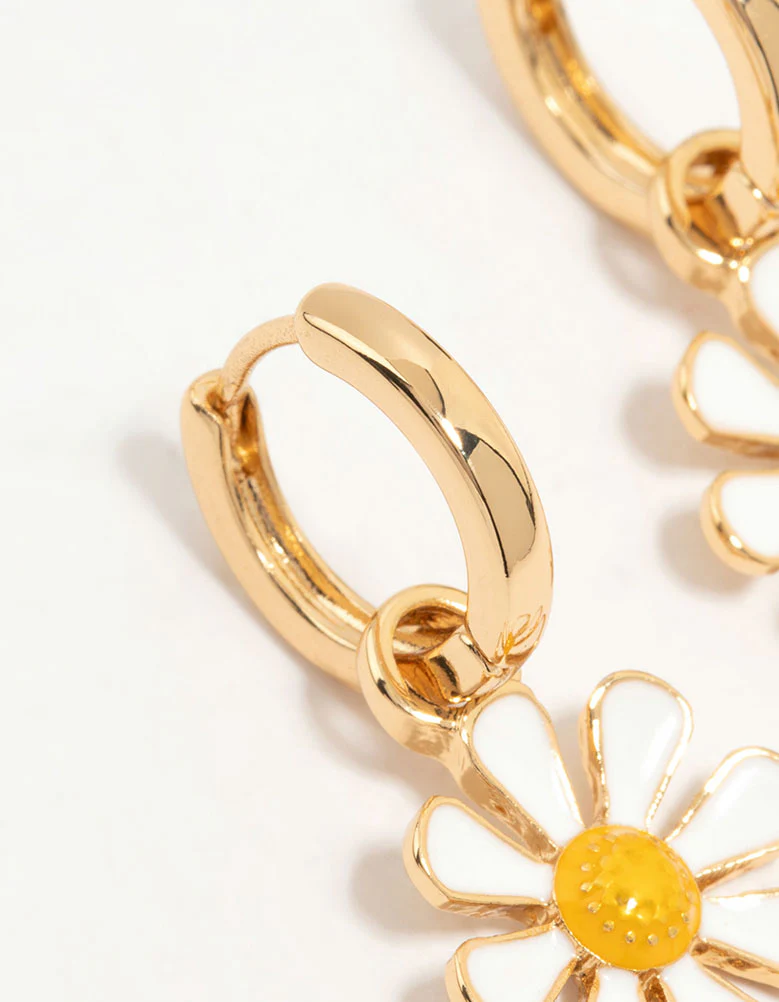 Gold Plated Daisy Huggie Earrings - Image 4
