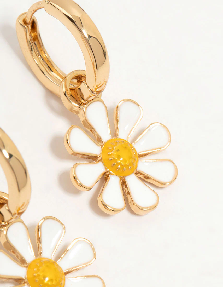 Gold Plated Daisy Huggie Earrings - Image 5