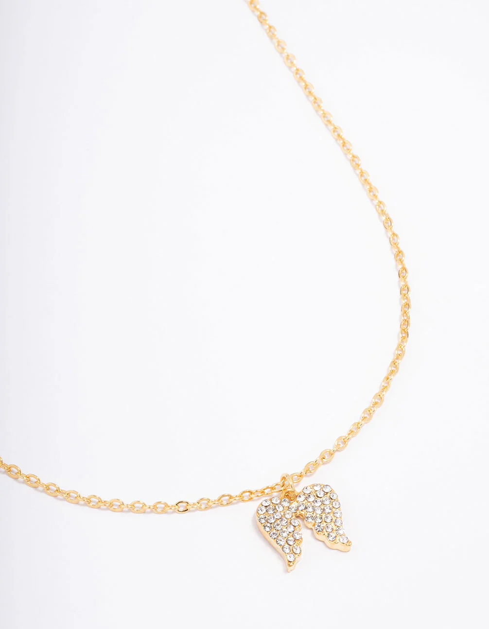 Gold Plated Diamante Angel Wing Pendant Necklace