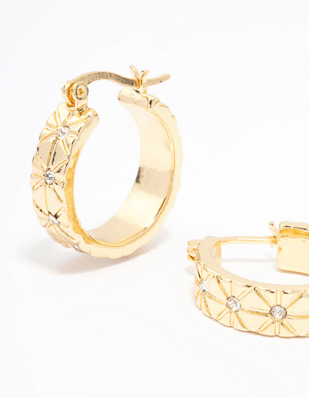 Gold Plated Diamante Celestial Medium Hoop Earrings - Image 2