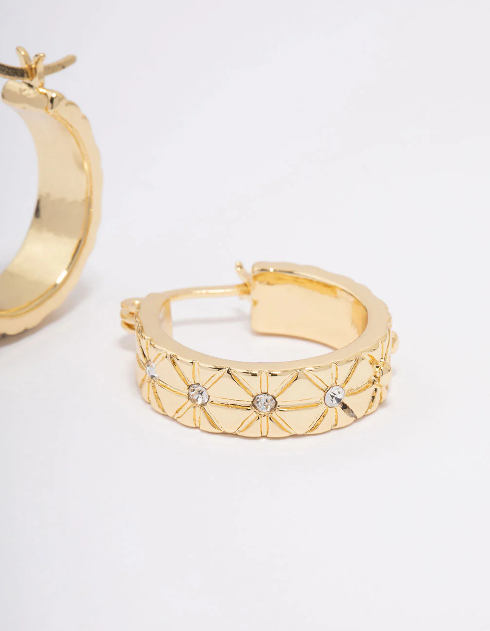 Gold Plated Diamante Celestial Medium Hoop Earrings - Image 3