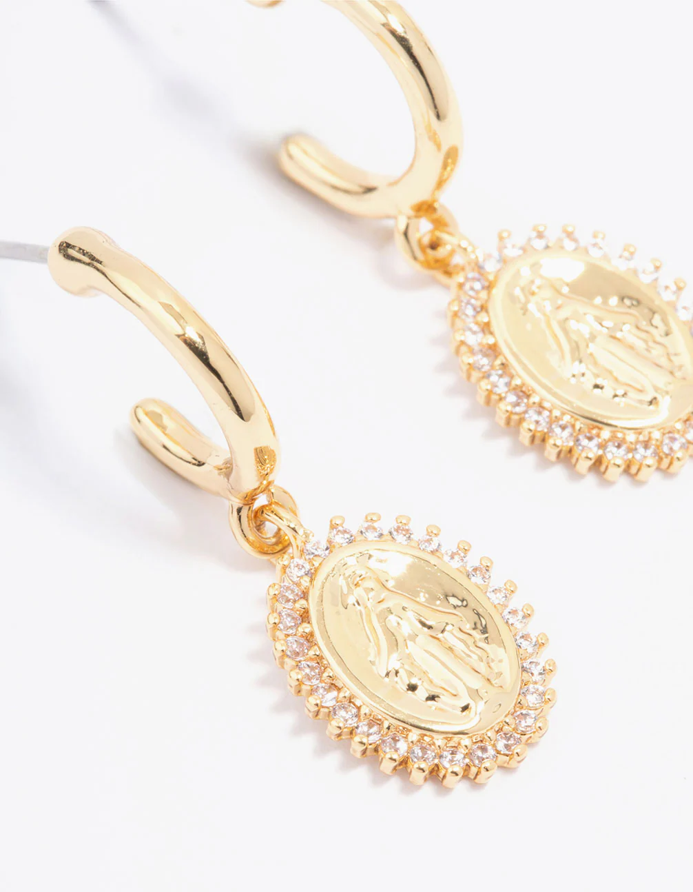 Gold Plated Diamante Classic Coin Hoop Earrings - Image 2