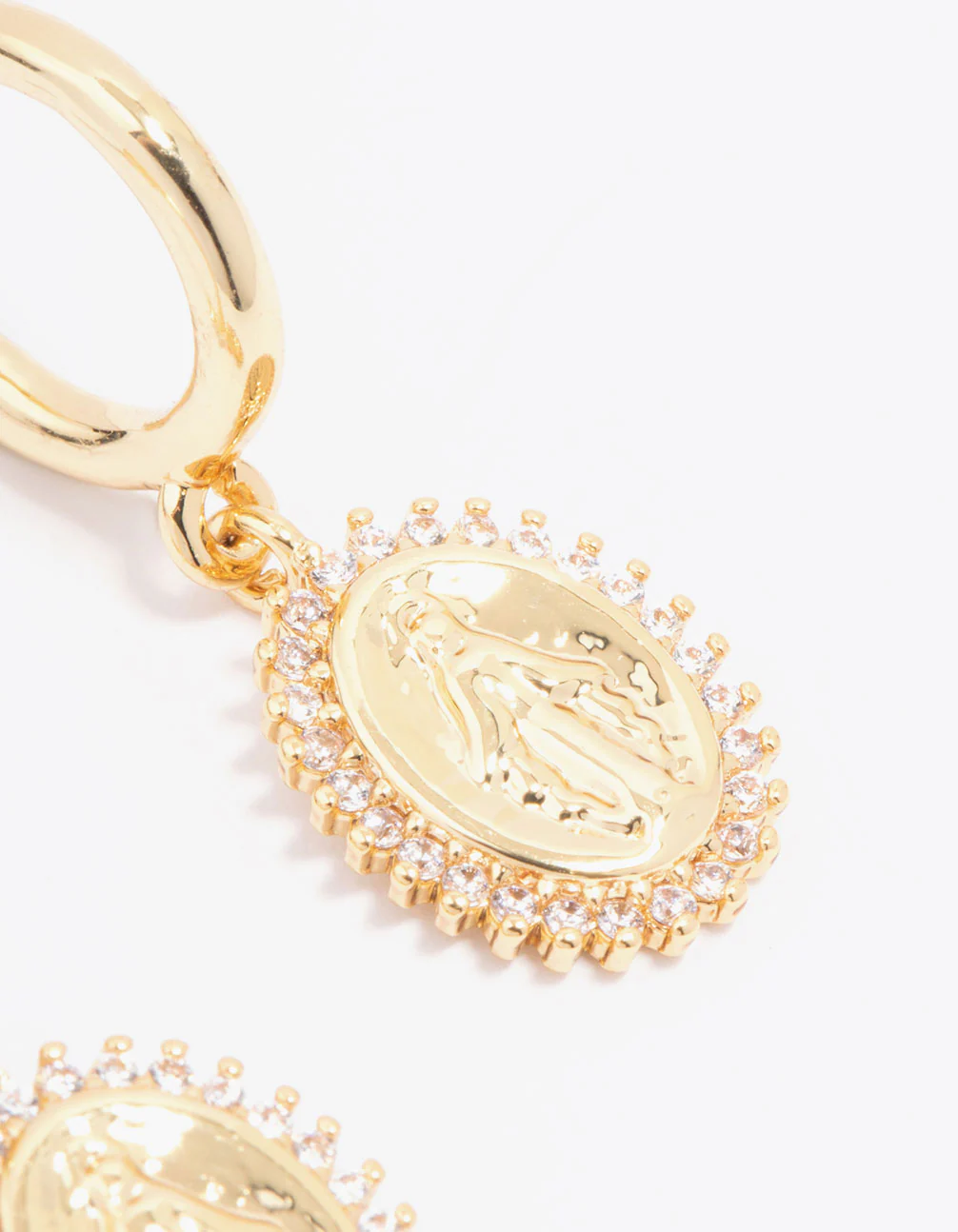 Gold Plated Diamante Classic Coin Hoop Earrings - Image 3